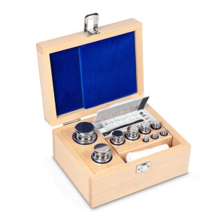 E1 set of weights, 1 g - 1 kg stainless steel,  in wooden box